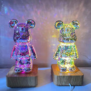 3D Glass Fireworks Little Bear Night Light